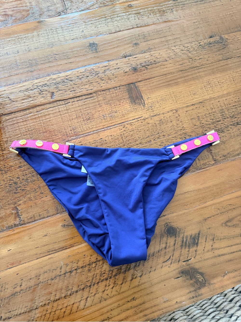 Beach Bunny navy blue  Swim Bikini Bottom with Pink and Yellow Dot Straps large